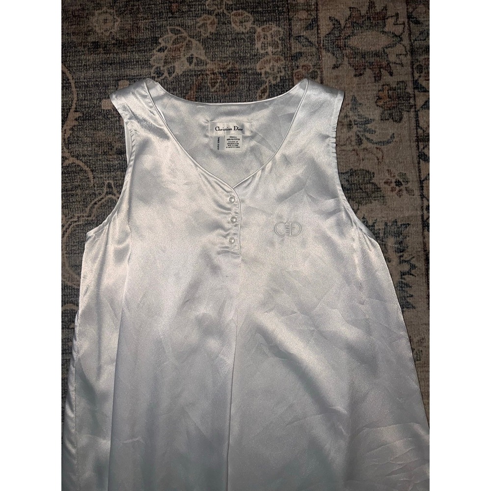Vintage Christian Dior White Satin Slip Dress Embroidered Accent